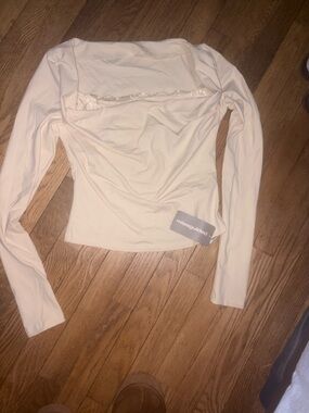 Missguided Cream Long Sleeve Square Neck Top with Lace Trim